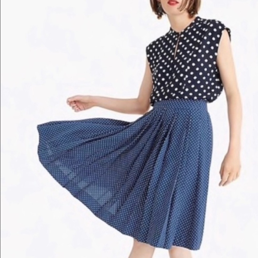 J. Crew Pleated Skirt in Blue Polka Dot